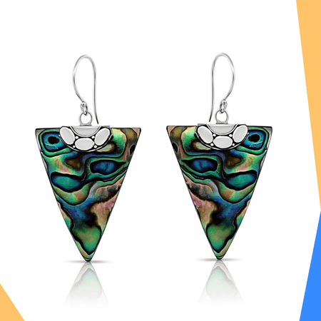 BESHEEK Iridescent Abalone Sterling Silver Earrings | Hypoallergenic Rainbow Shiny Gift Earrings