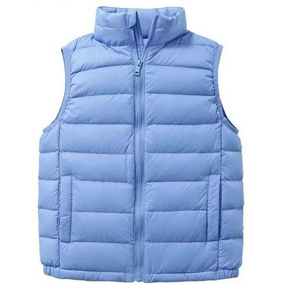Children's Sleeveless Quilted Jackets Stand Collar Zipper Vests for Kids, Boys Girls Padded Winter Warm Outwear Gilet Waistcoat with Pocket Light Blue 13-14Y
