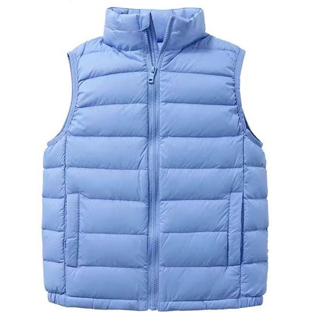 Chaleco sin mangas con cremallera para niños y niñas, color liso, nailon, informal, con bolsillo, blusa suave y transpirable para exteriores, negro, de 3 a 16 años.