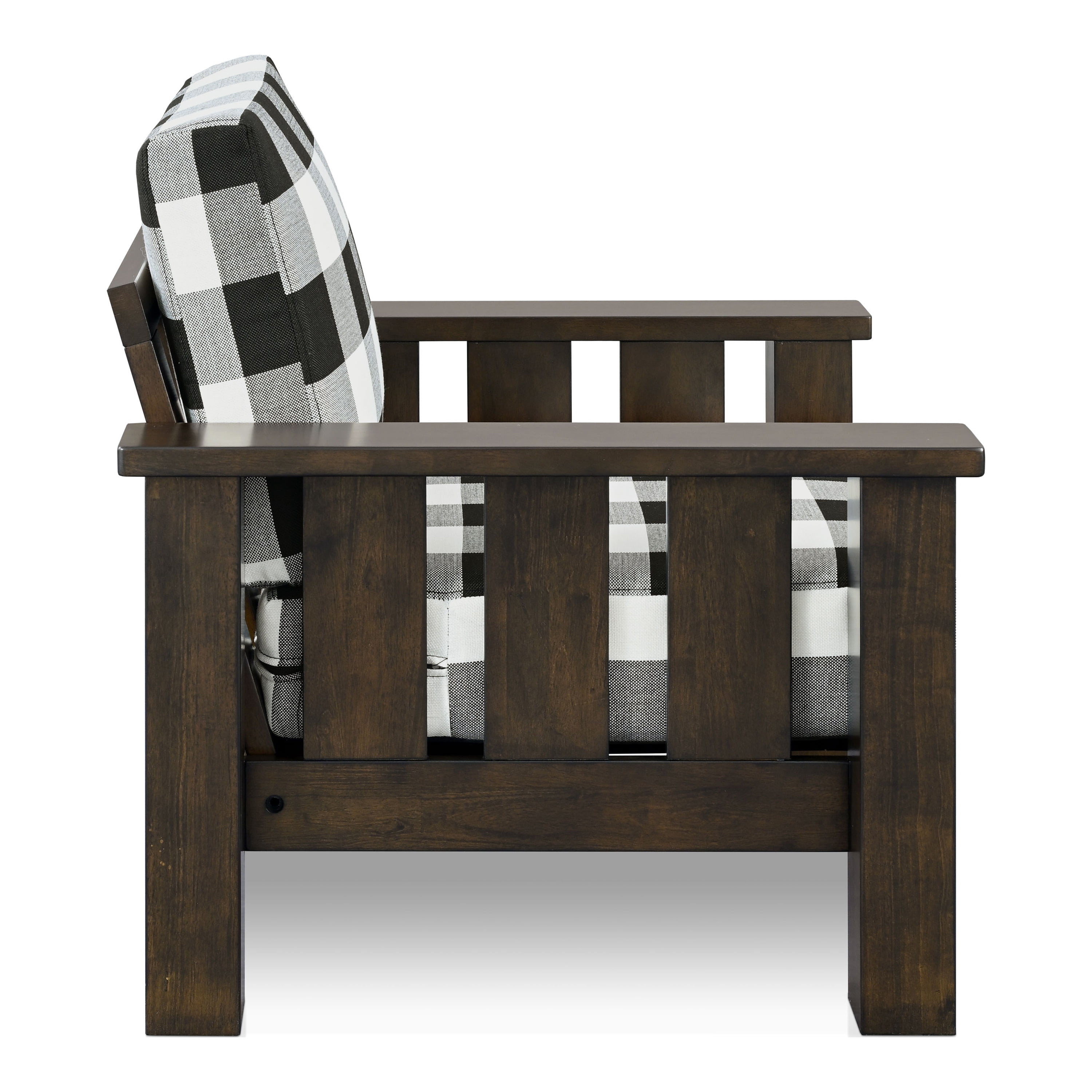 Furniture of America Moose Rustic Solid Wood Plaid Pattern Cushion Armchair, Dark Walnut