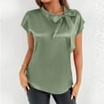 thumbnail image 6 of Kaemgyyd Women's Satin Shirt Silk Short Sleeve Comfy Dressy Blouse Summer Elegant Bow Tie Knot Work Business Top, 6 of 6