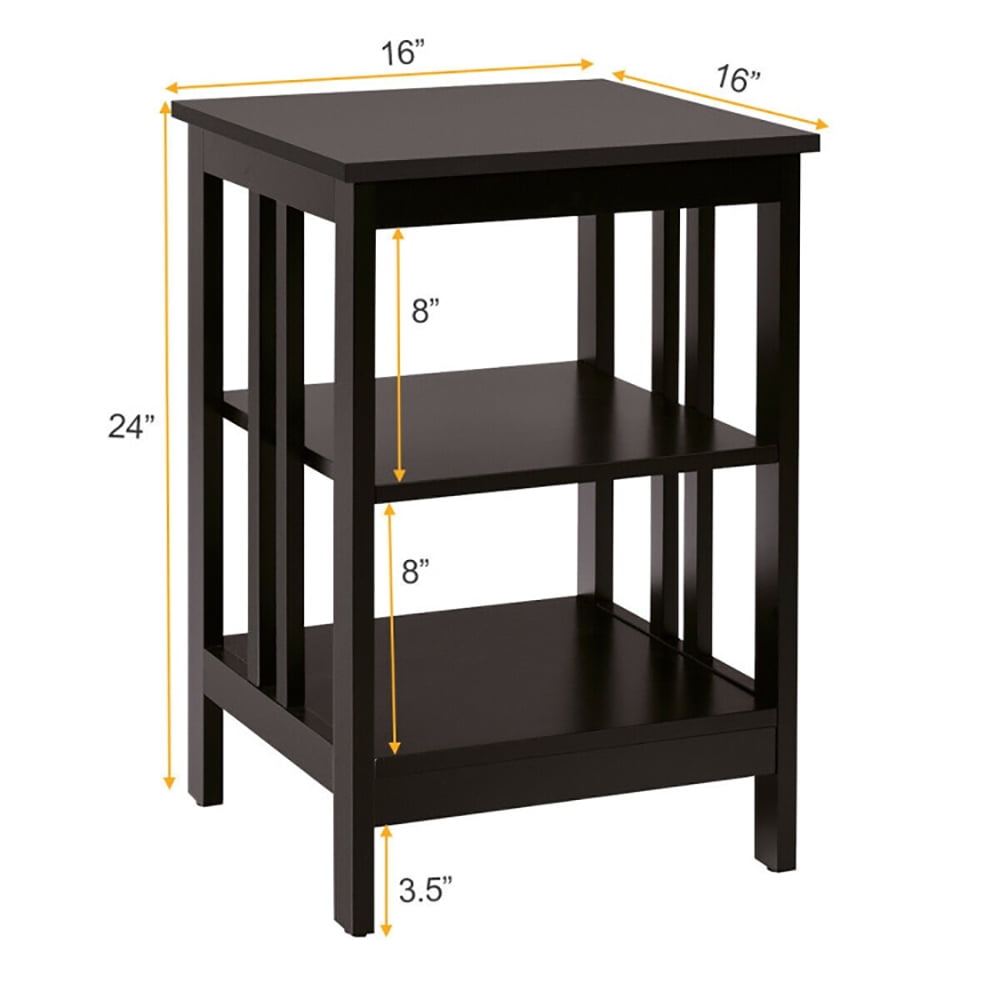 Finihen Side Table, 3-Tier Nightstand Sofa Side Table with Baffles and Round Corners, Bed Side Tables, for Living Room, Bedroom, Dark Brown