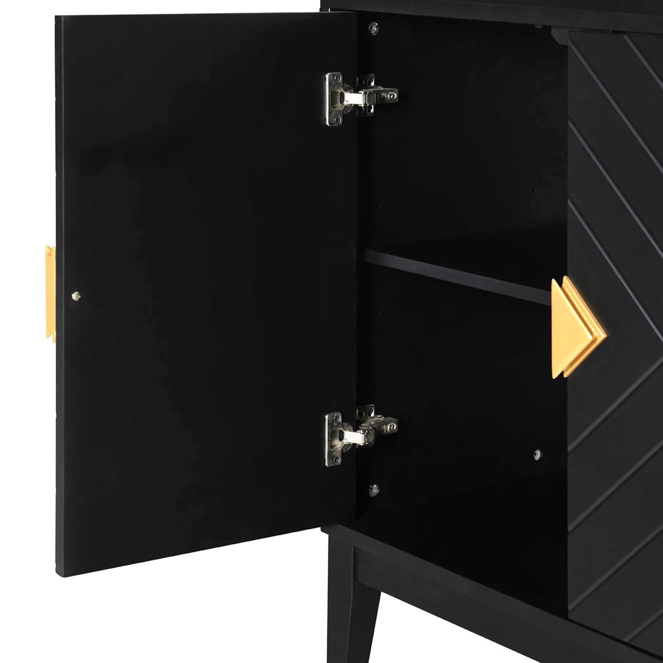 Nocle House Farron Modern 4-Door Storage Cabinet with Adjustable Shelves, Rubberwood, Black + Gold