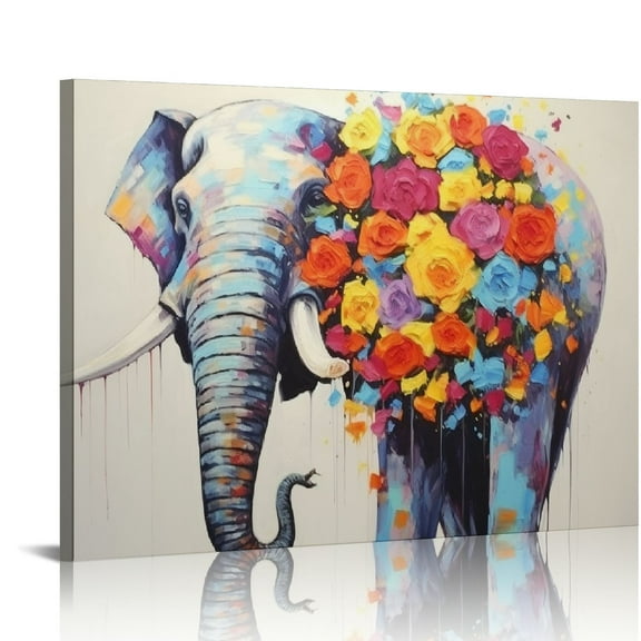 Shiartex  Elephant Artwork Canvas Wall Art Painting Elephant Wall Decor for Home Decoration (20x16 in/16x12 in Framed)