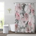 thumbnail image 2 of Cortina de ducha con diseño floral rosa, peonías en gris y blanco, juego de cortinas de ducha para baño con 12 ganchos, 183 x 183 cm, diseño abstracto de flores exuberantes, tela impermeable., 2 of 6