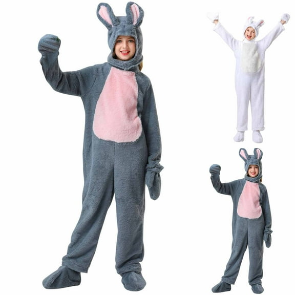 Zwiiyzr Girls Casual Cartoon Animal Jumpsuits Long Sleeve Hooded Rompers 5-12 Years Gray