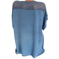 thumbnail image 2 of Chemisier Femme Dentelle Creuse Imprimée Col en V Manches Courtes Blouse Décontractée, Bleu, L, 2 of 5