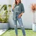 thumbnail image 3 of Women Casual Button Up Shirt Loose Turn Down Collar Long Sleeve Blouse Tops with Pocket for Office Work Olive Green M, 3 of 7
