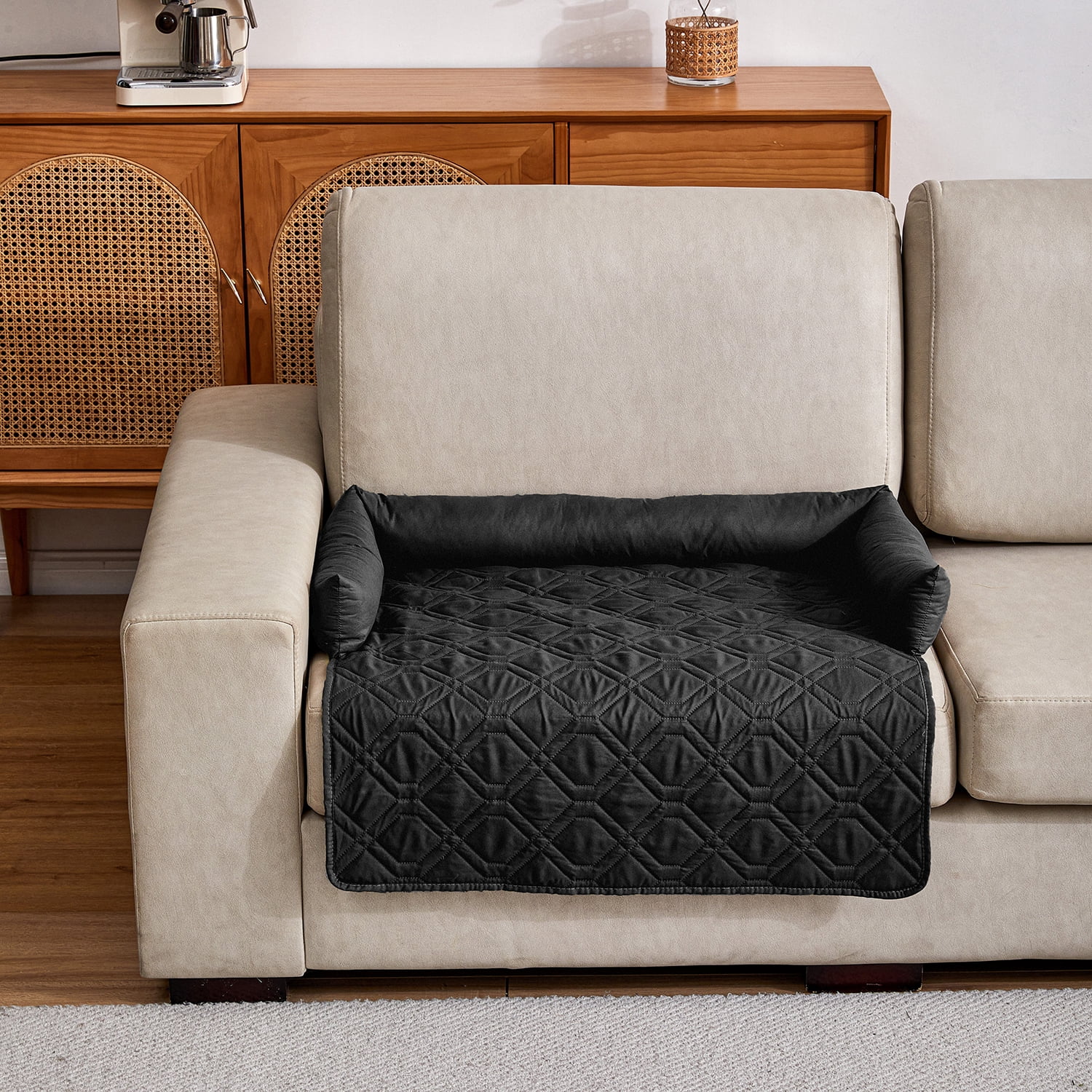 Suitable for Medium and Large Dogs Calm Pet Bed, Pet Furniture Protective Cover, Non-Slip Base, Side Pillow Pet Bed, Waterproof and Urine-Proof Fabric, Deodorant, Machine Washable Non-Slip