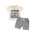 thumbnail image 2 of Aojekbee Little Boy Summer Outfit Tractor Print Short Sleeves Tops with Solid Color Shorts 2 Pcs Clothes, 2 of 10