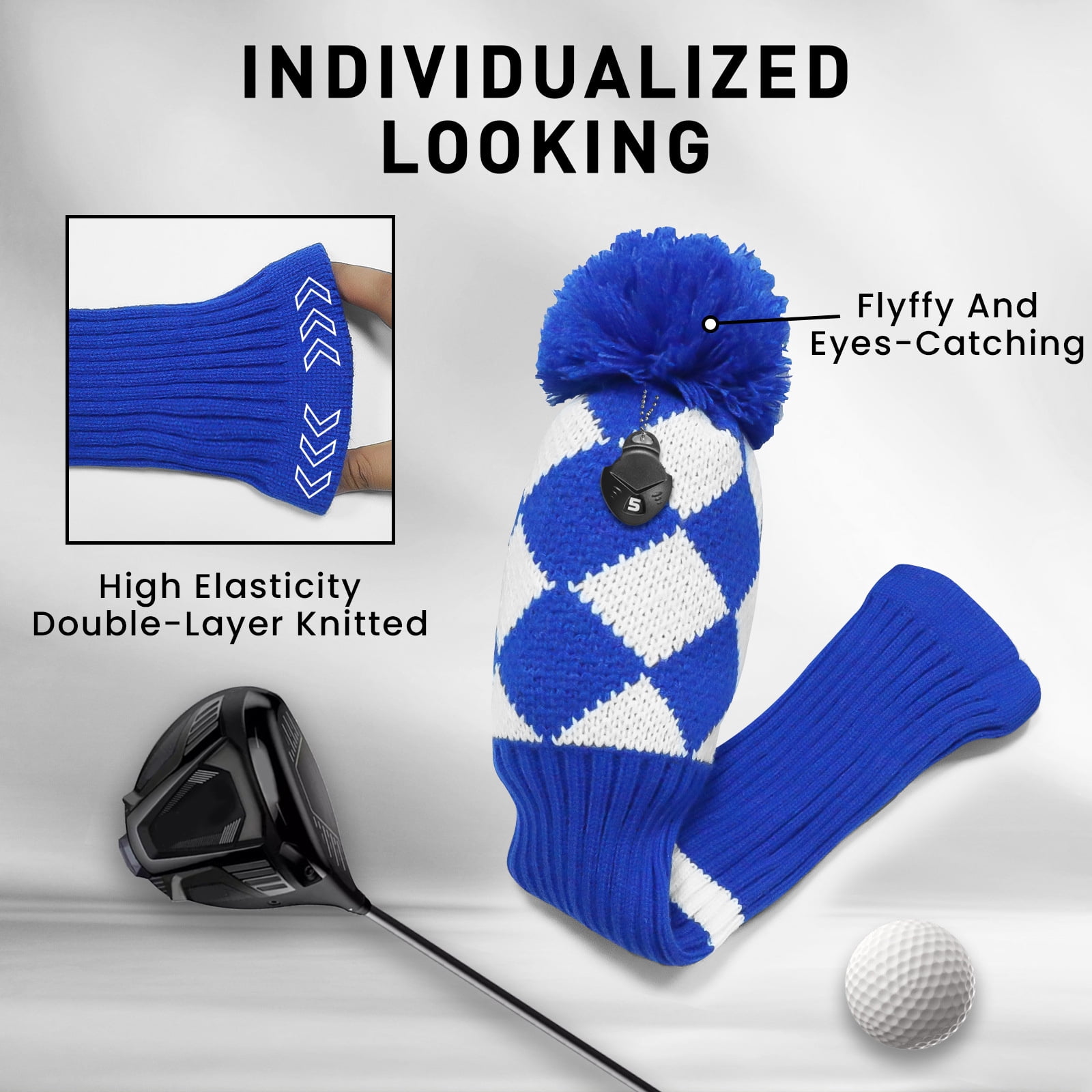 3Pcs Knitted Golfing Driver Headcover Knitted Golfing Driver Headcover Golfing Head Covers Golfing Club Accessories