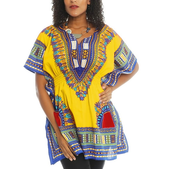 Unixex African Traditional Elastic Waist Dashki Top Wide Elbow Dashiki Tunic Top