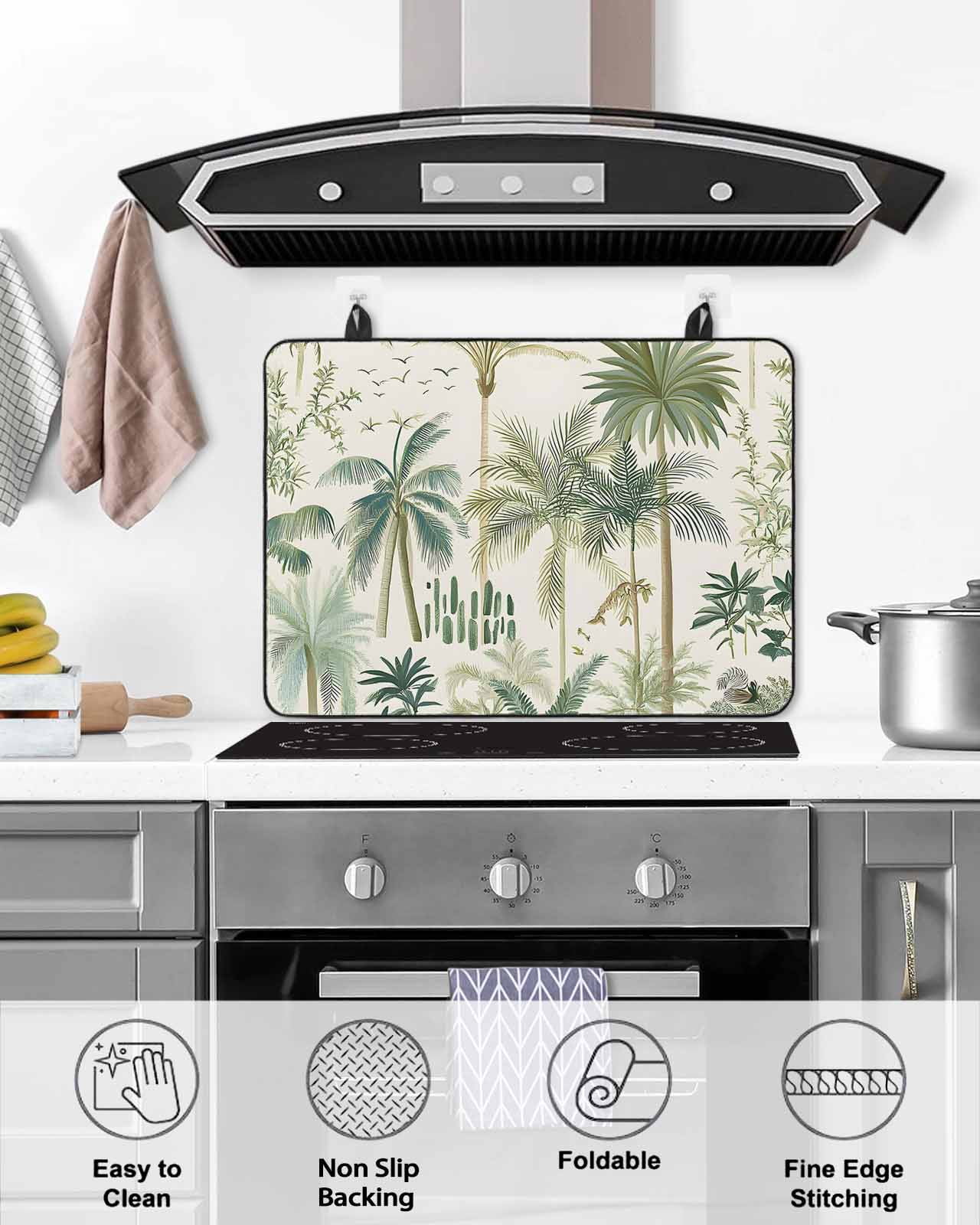 nqOlkjepod Large Induction Cooktop Protector Mat 36"x21", Green Palm Trees Stove Top Covers for Electric Stove, Tropical Summer Botanical Decorative Stove Burner Cover Mats, Glass Top Stove Cover
