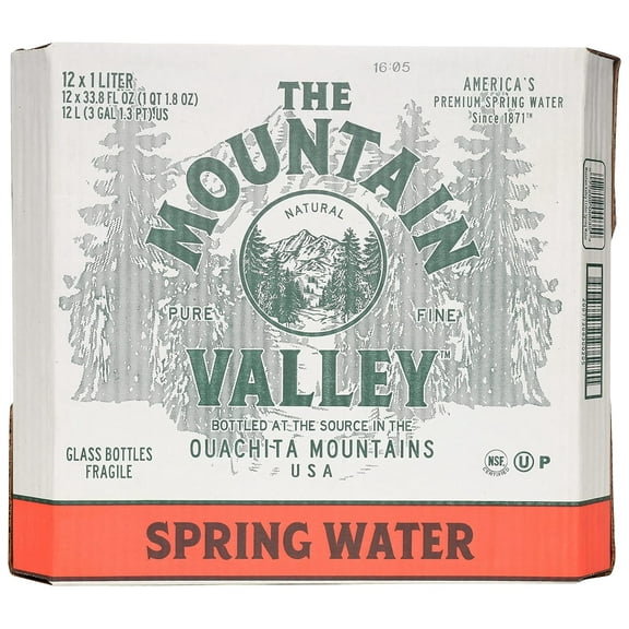 The Mountain Valley 1 Liter Spring Water in Glass bottle 1 Liter (Pack of 12)