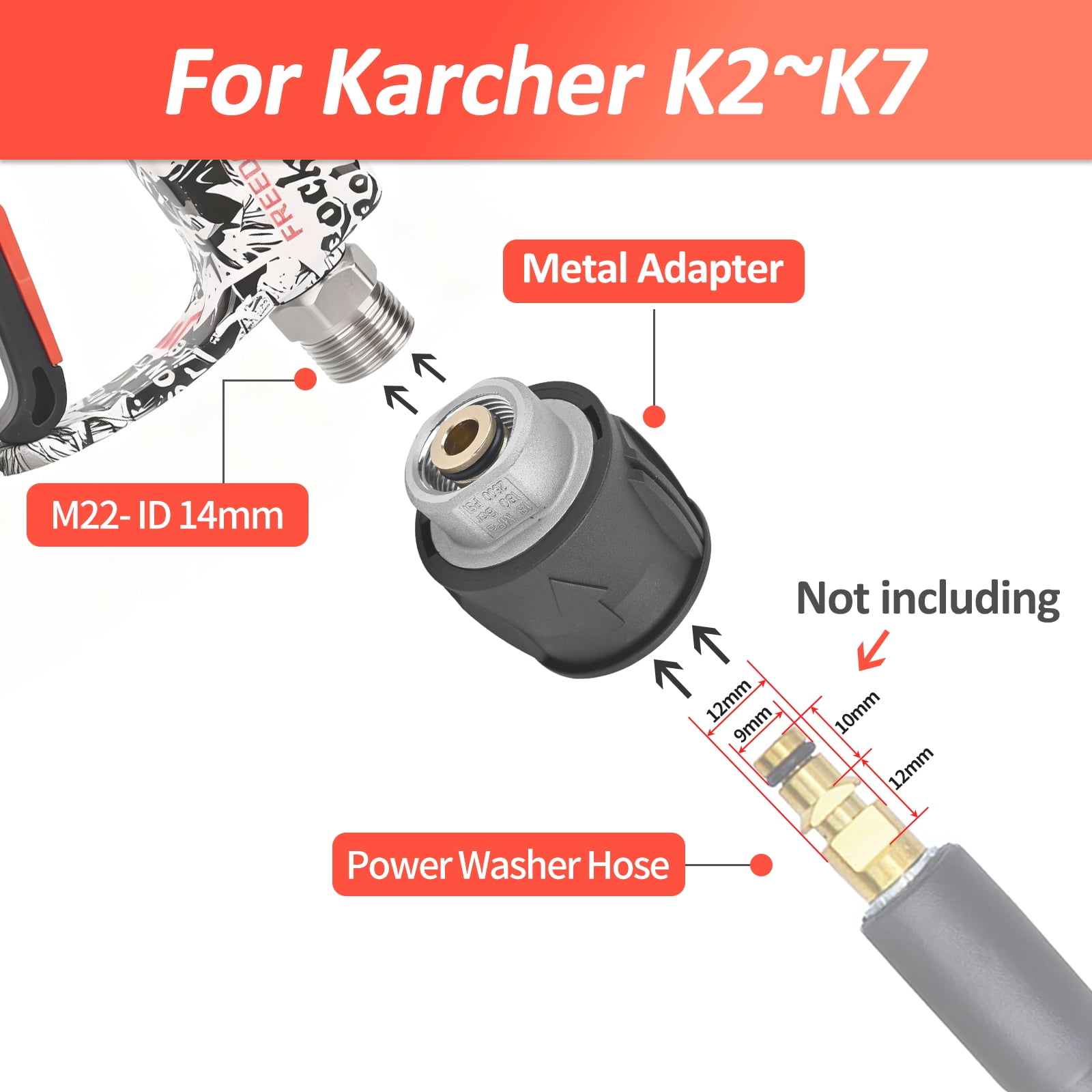 Bear Force Pressure Washer Color Painted Short Spray Gun & Foam Cannon Set, M22-ID14mm Max 3000 PSI, for Kar-Cher Pressure Washer, Car Wash Detailing