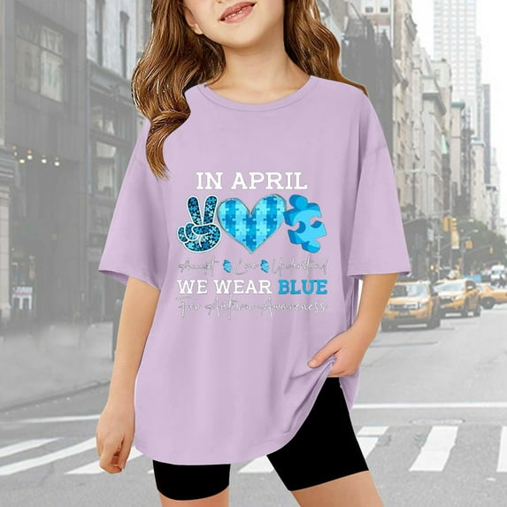 ibiyuan Autism Awareness Shirt Kids Autism Acceptance Shirts Inspirational Tops for Toddler Boys Girls Mental Health Graphic Top,Purple