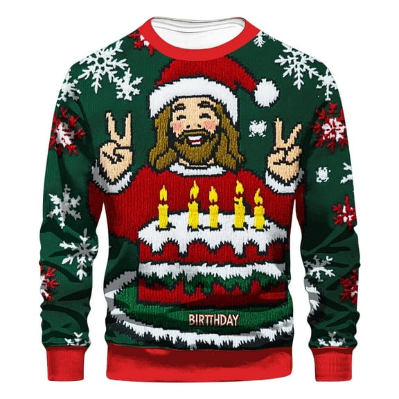 successthop Mens Christmas Sweatshirts Graphic Crewneck Long Sleeve Sweater Fall Winter Pullover Top Print Streetwear