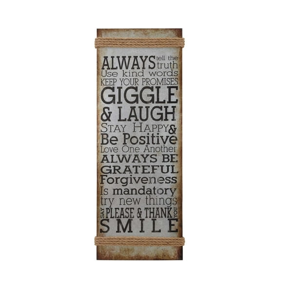 DecMode Gray Metal Motivational Sign Wall Decor with Rope Accent