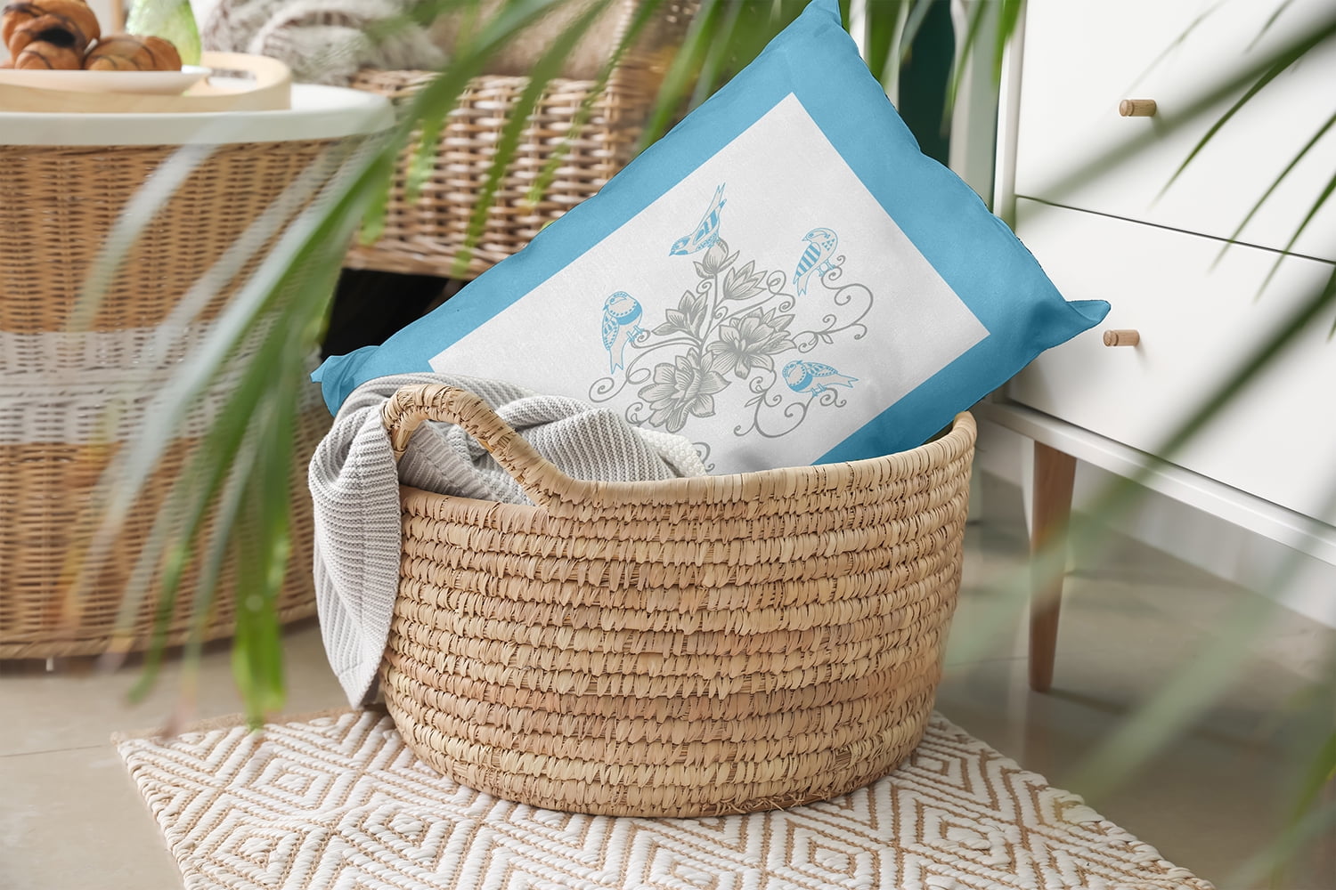 20" x 14" Simply Daisy Birds And Flowers Polyester Indoor/Outdoor Pillow, Carolina Blue Qty 1