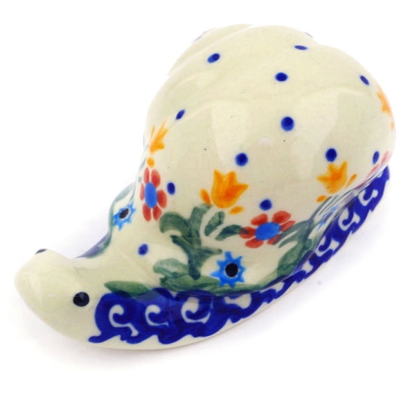 Polish Pottery 3½-inch Snail Figurine (Spring Flowers Theme) Hand Painted in Boleslawiec, Poland Certificate of Authenticity