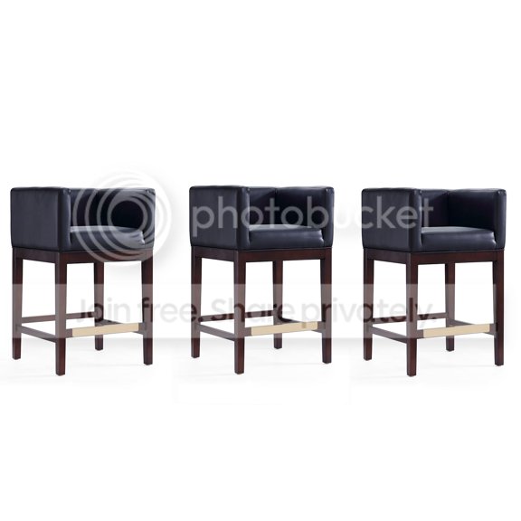 Manhattan Comfort Kingsley 34 in. Black and Dark Walnut Beech Wood Counter Height Bar Stool (Set of 3)