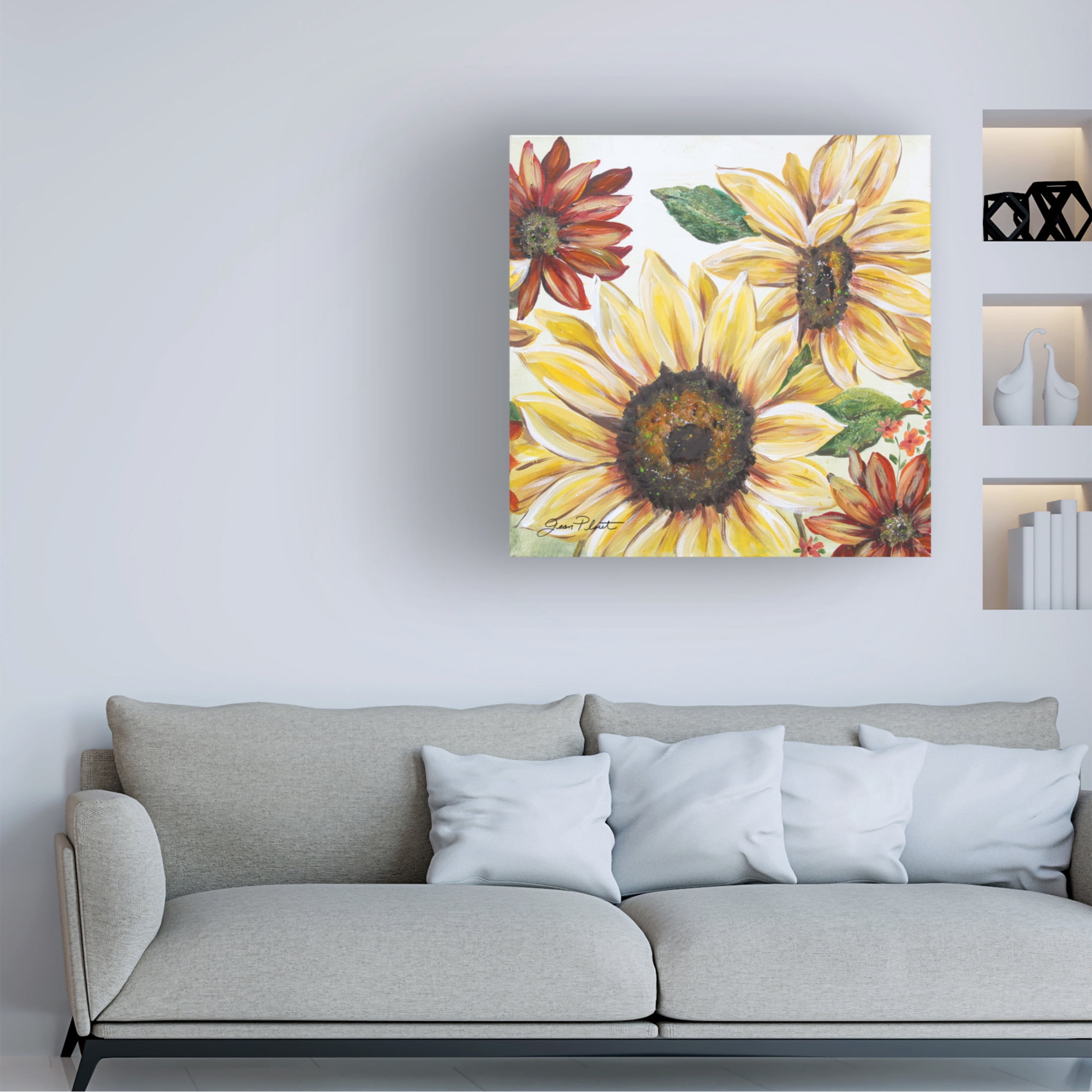 Canvas Wall Art - Jean Plout 'Sunflower Joy B' Wall Art for Living Room, Bedroom, or Office Décor by Trademark Fine Art - 18 x 18 Inches