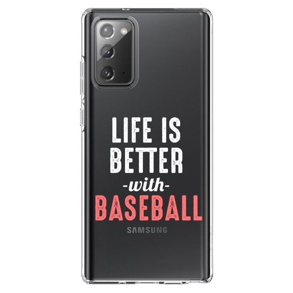 DistinctInk Clear Shockproof Hybrid Case for Samsung Galaxy Note 20 (6.7" Screen) - TPU Bumper Acrylic Back Tempered Glass Screen Protector - Life is Better with Baseball