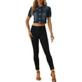 thumbnail image 2 of INSPIRE CHIC Womens Casual Jackets Button-Down Puff Sleeve Crop Jean Denim Jacket L Dark Blue, 2 of 6