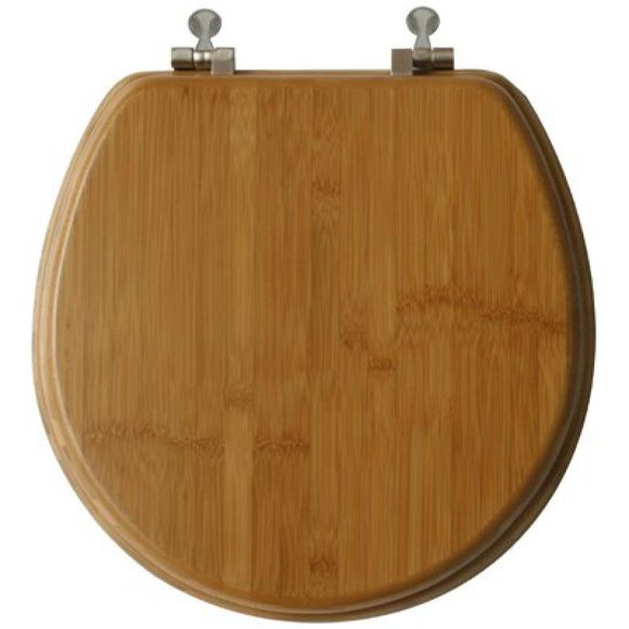 TOPSEAT Impression Native Siège de Toilette Rond avec Charnières en Nickel Brossé, Bambou Naturel