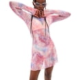 thumbnail image 2 of Vestido Mini de Transparente con Efecto Tie-Dye Floral para Mujer, Sexy, Ajustado, con Abertura, Larga, Acampanado, para Fiesta en la Playa Rosa M, 2 of 10