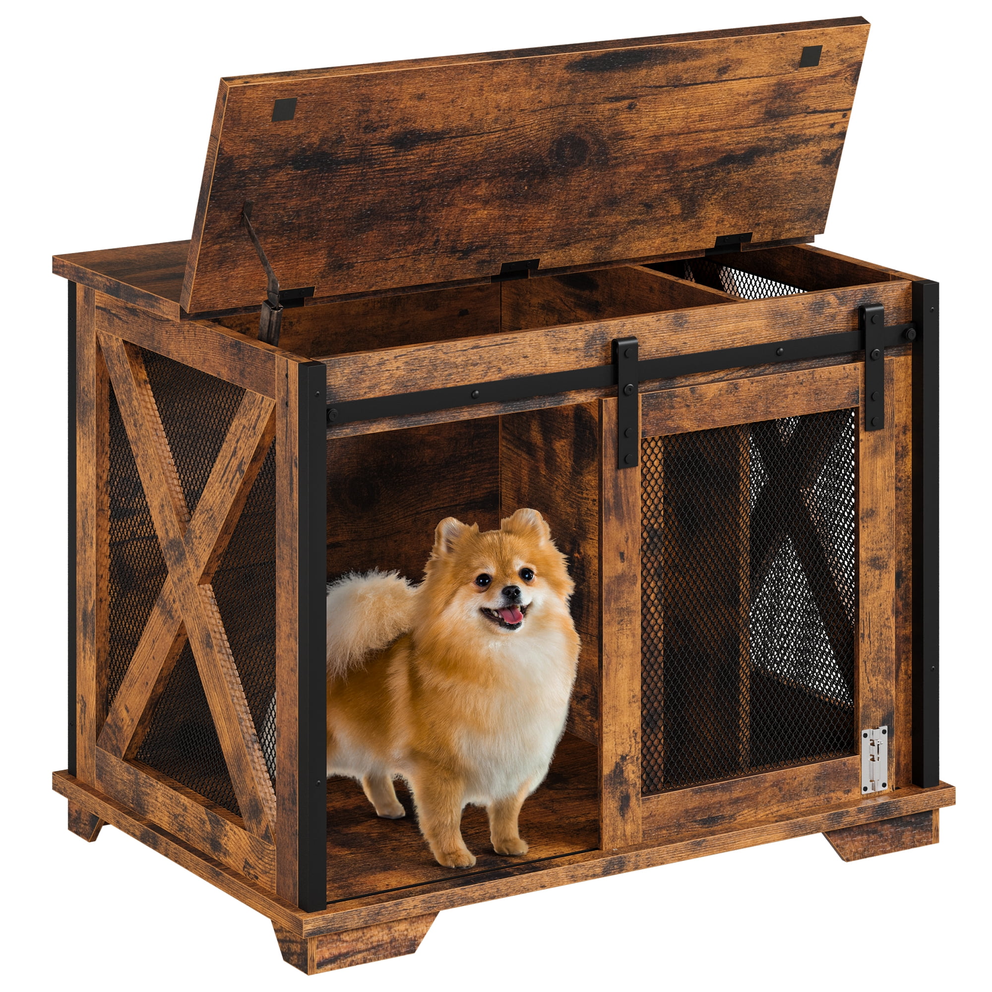 37'' Sliding Barn Door Dog Crate Furniture with Flip Top and Movable