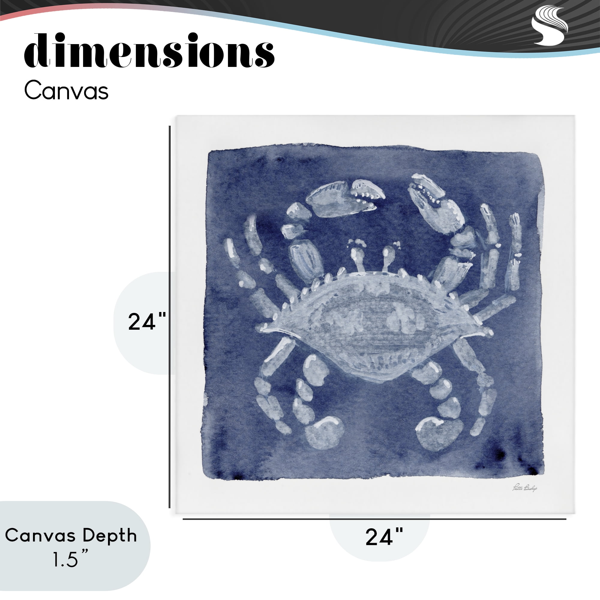 Stupell Industries White Crab on Indigo Canvas Wall Art, design by Patti Bishop