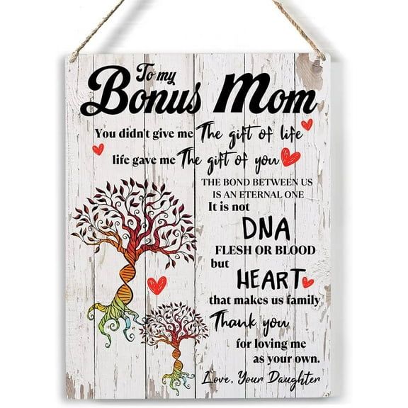 Rustic Bonus Mom Wood Sign to My Bonus Mom Wooden Signs Hanging Plaque Home Wall Art 8x10, Perfect Mother Sign Wall Decor for Home Bedroom