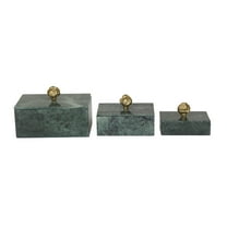 DecMode Green Marble Decorative Box with Gold Final, 3 Count