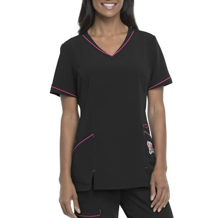Signature Collection Women's V-Neck Scrub Top with Embroidery