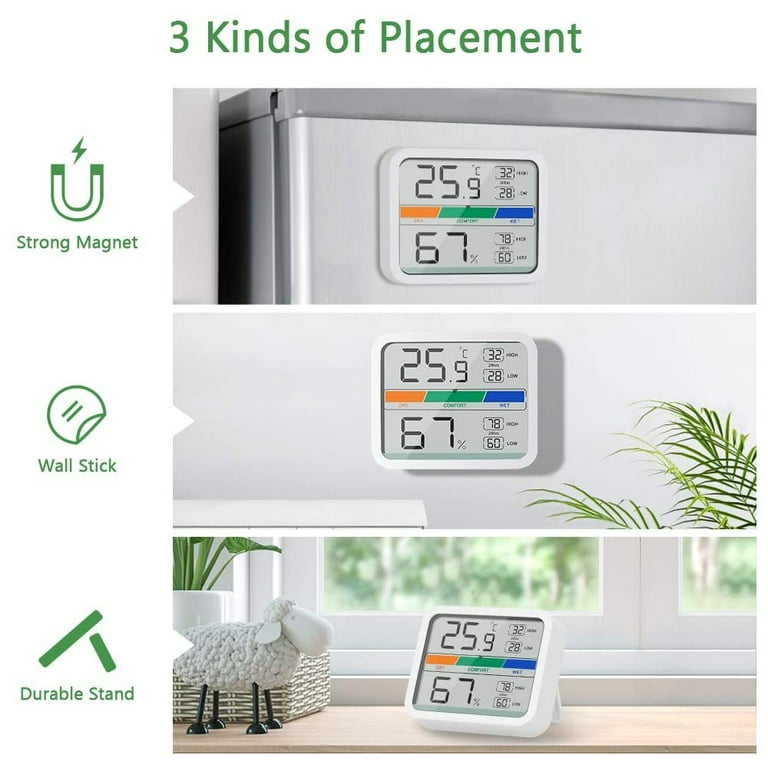 EEEkit 2pcs Digital Refrigerator Thermometers, Freezer Room Thermometers with Max/Min Record and LCD Display, Battery Included, Size: Large, White