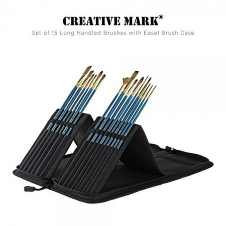 Professional Artist Paintbrush Set & Pop up Carrying Case Travel Brush Easel- Long Handle Sablesque Bristles Assorted Size Brushes for Watercolor Plein Air, Acrylic, Oil, Gouache Painting [Set of (Best Plein Air Easel For Oil Painting)