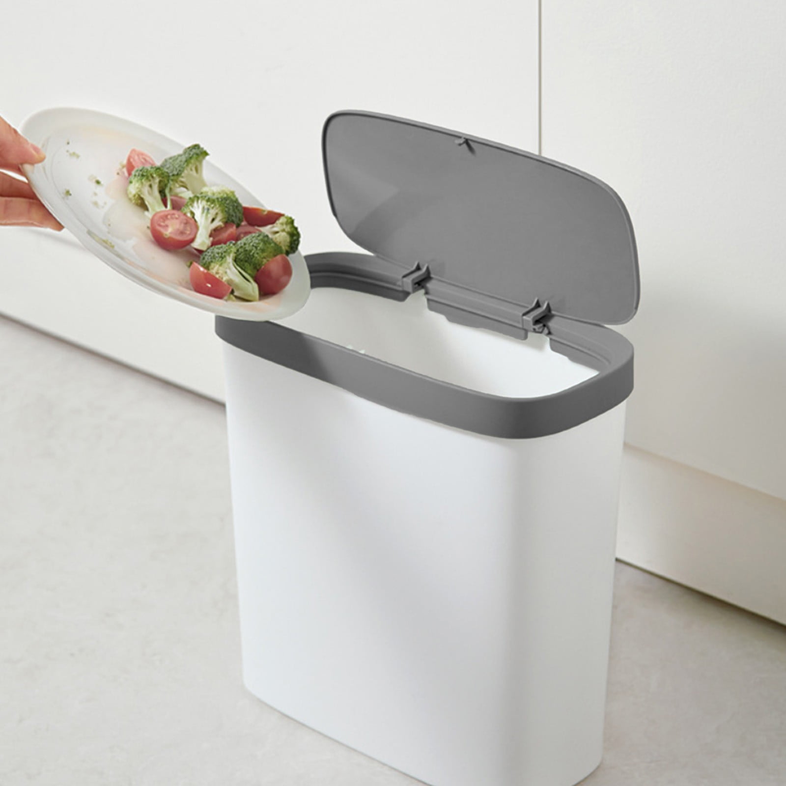 Kitchen Trash Can, Step-On Garbage Can with Lid, Tall Kitchen & Bathroom Trash Can, Small Office Waste Bin, Gray - Xuniizn