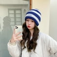 thumbnail image 3 of Beanie Hats for Men Women, Vertical Stripes Thick Two-Color Knitted Hat Double-Color Fabric for Winter, 3 of 6