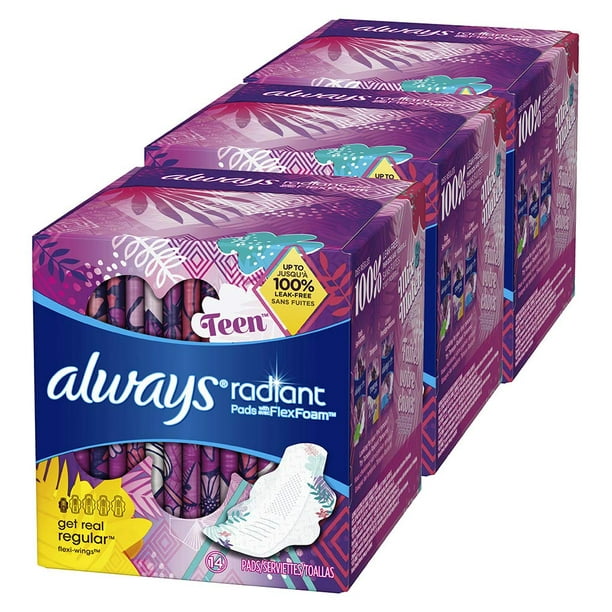 Always Radiant Teen Pads Get Real Regular, 14Count (Pack of 3