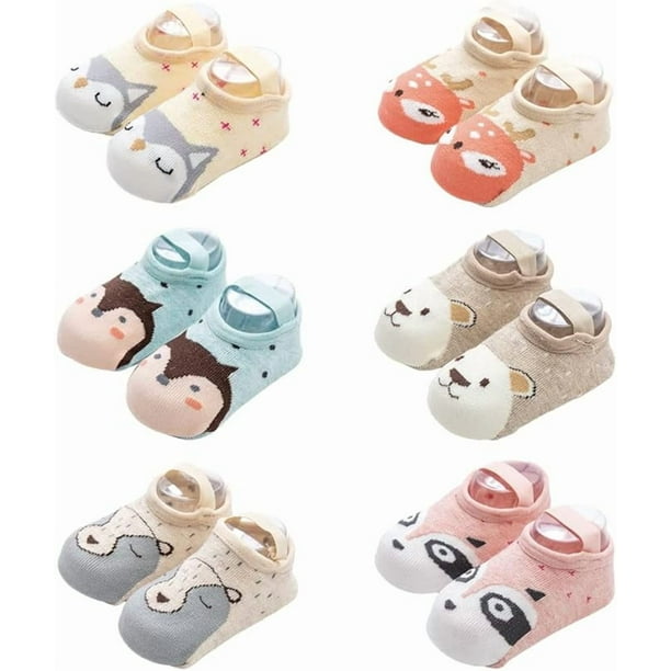 6 pares de calcetines antideslizantes de ABS para bebés y niños pequeños, calcetines invisibles de algodón.