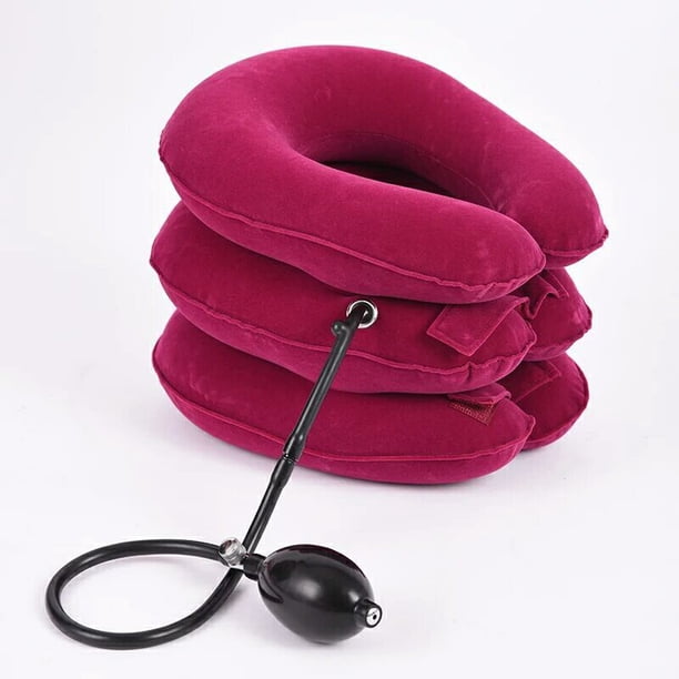 Dispositivo de tracción de cuello cervical de 1 pieza para alivio instantáneo del dolor de cuello - Camilla de cuello inflable y ajustable Soporte de cuello (rosa roja) ShuxiuWang 8390613596338