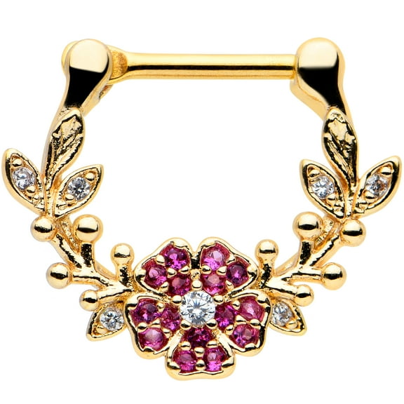 Body Candy Womens 16G PVD Steel Septum Jewelry Pink Vine Flower Daith Tragus Cartilage Clicker 3/8"