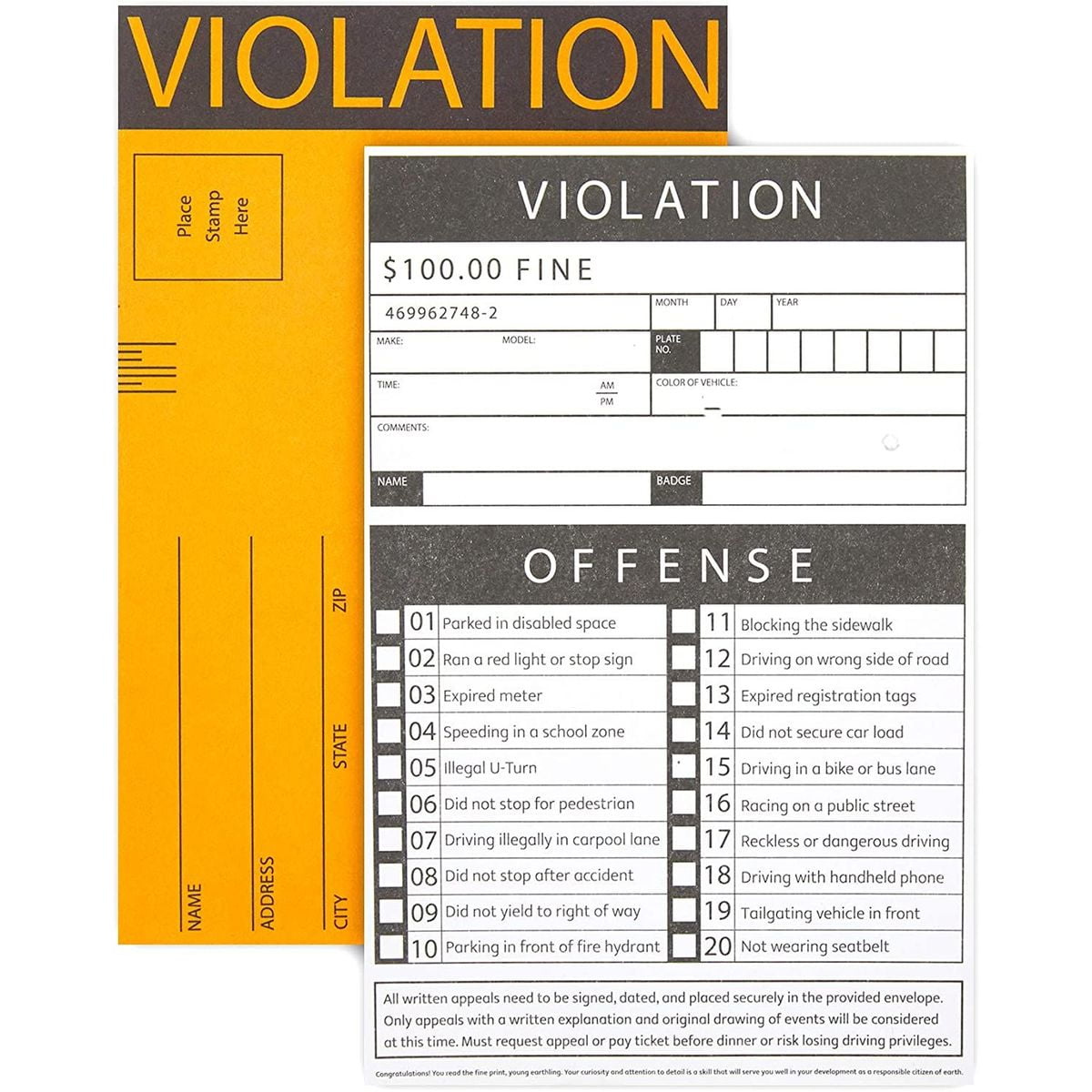 100 Pack Fake Pretend Parking Violation Tickets, 4 x 6 in - Walmart.com 100-pack-fake-pretend-parking-violation-tickets-4-x-6-in-walmart-com