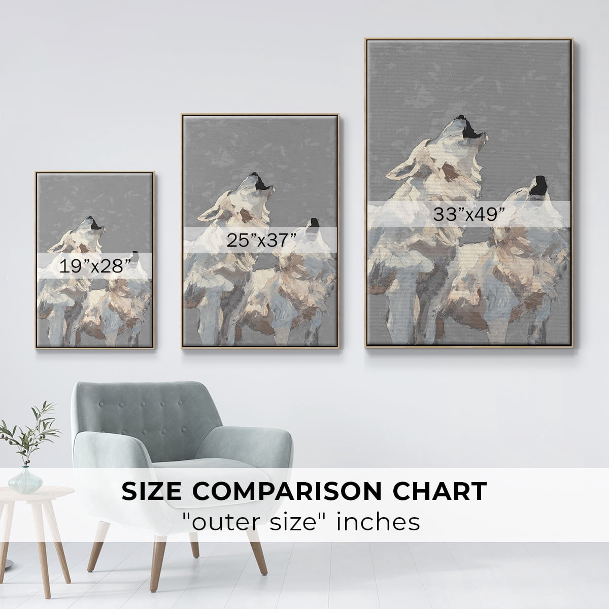 Midnight Wolves Framed Premium Gallery Wrapped Canvas - Ready to Hang - 27 x 41 - Natural Wood Floating Frame