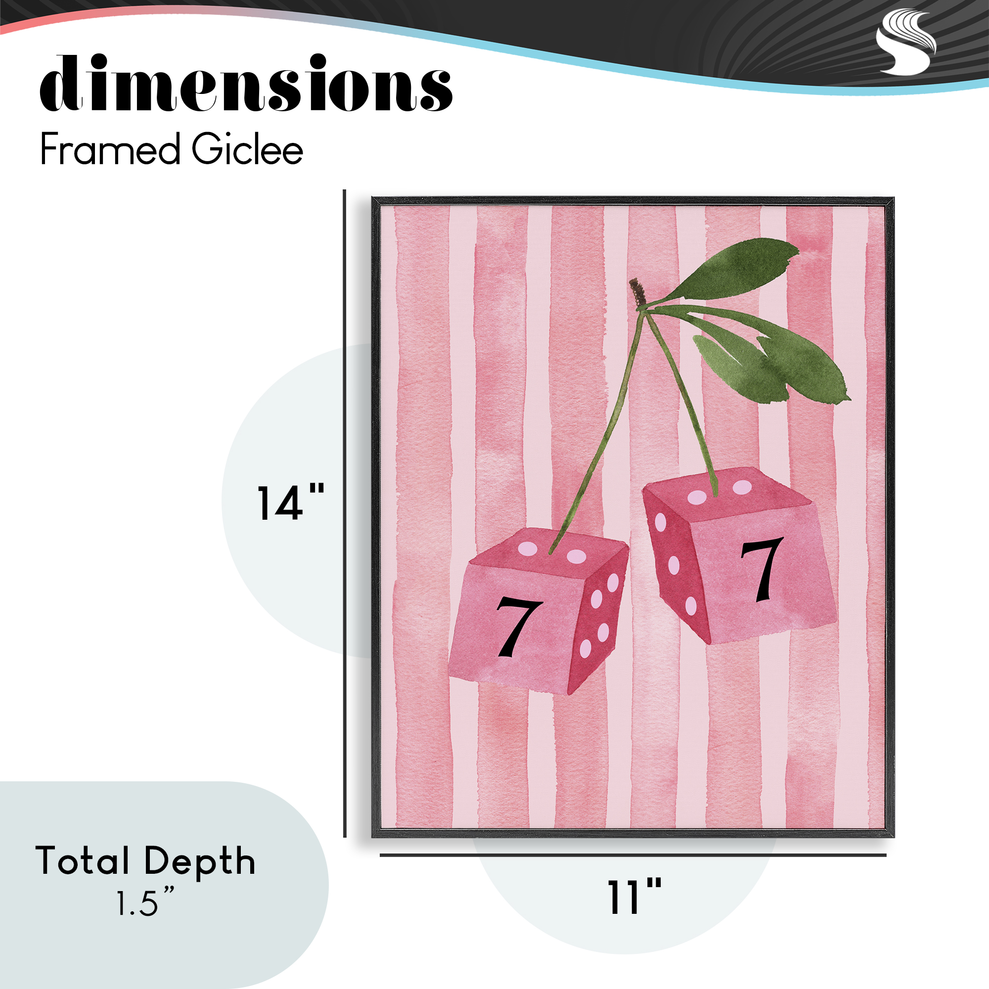 Lucky Number 7 Cherry Dice Black Framed Giclee Art, design by Nina Jacobs