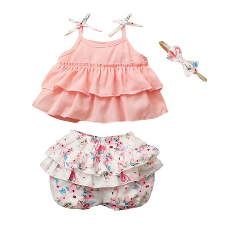 

Kucnuzki 9 Months Baby Girl Summer Outfits Shorts Sets 12 Months Sling Sweet Lotus Leaf Layer Ruffles Peplum Casmisole Tops Elastic Cozy Floral Brief Shorts 2PCS Set Pink