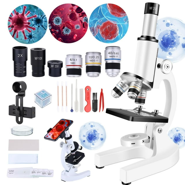 Poothoh Microscope for Adults Kids 40-2000X Magnification Compound Microscope with Microscope Slides Fill Light,Suitable for Children Students Home School Laboratory Microscope kit