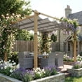 thumbnail image 3 of Petyee 10'x10' Outdoor Retractable Pergola with Canopy, Aluminum Pergola with Waterproof Canopy, Modern Outdoor Trellis for Patio Gardens, Wood-Grain Finish,Gray canopy, 3 of 8