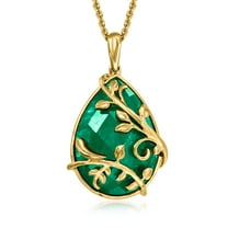 Ross-Simons 12.00 Carat Emerald Leaf Scrollwork Pendant Necklace in 18kt Gold Over Sterling, Women's, Adult